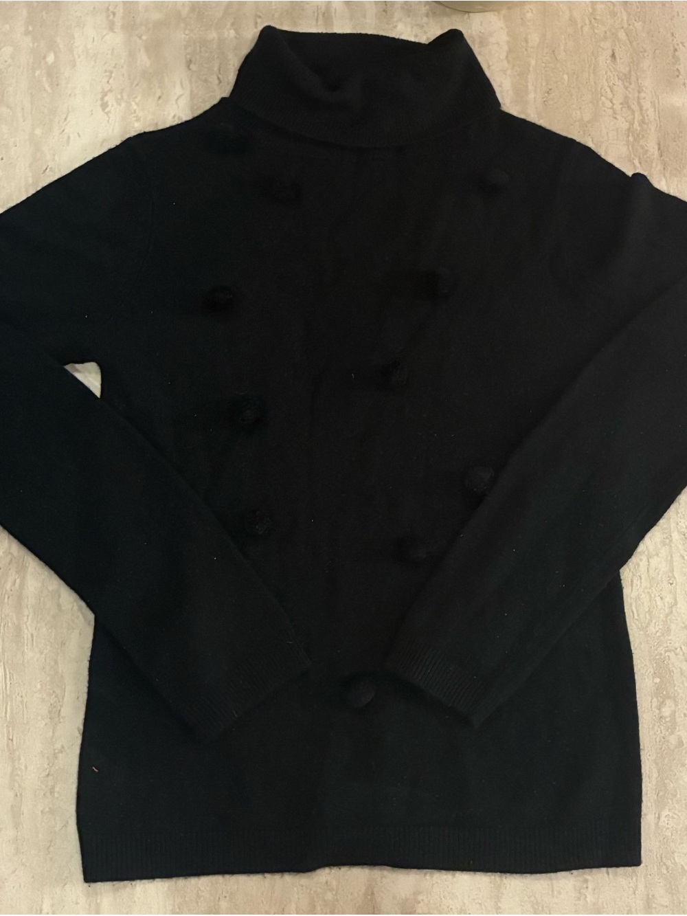 Black Turtleneck Pom-Pom Sweater - Women's Top